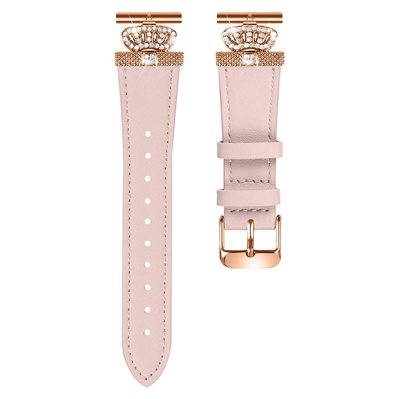 

For Garmin Forerunner 245/245 Music Rose Gold Buckle Strap Rhinestone Crown Cowhide Band Pink