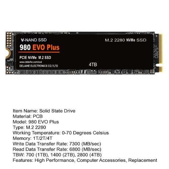 980 EVO Plus 1/2/4TB PCIe 4.0 M.2 NVMe TLC SSD Швидкість до 7300 МБ/с Читання 6800 МБ/с Запис Внутрішній твердотільний накопичувач для обчислень штучного інтелекту, ігор