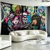 Anime Monster High Wall Tapestry Aesthetic Wall Hanging Printed Fabric Blanket Decorative Tapestries for Bedroom Living Room Home Decor
