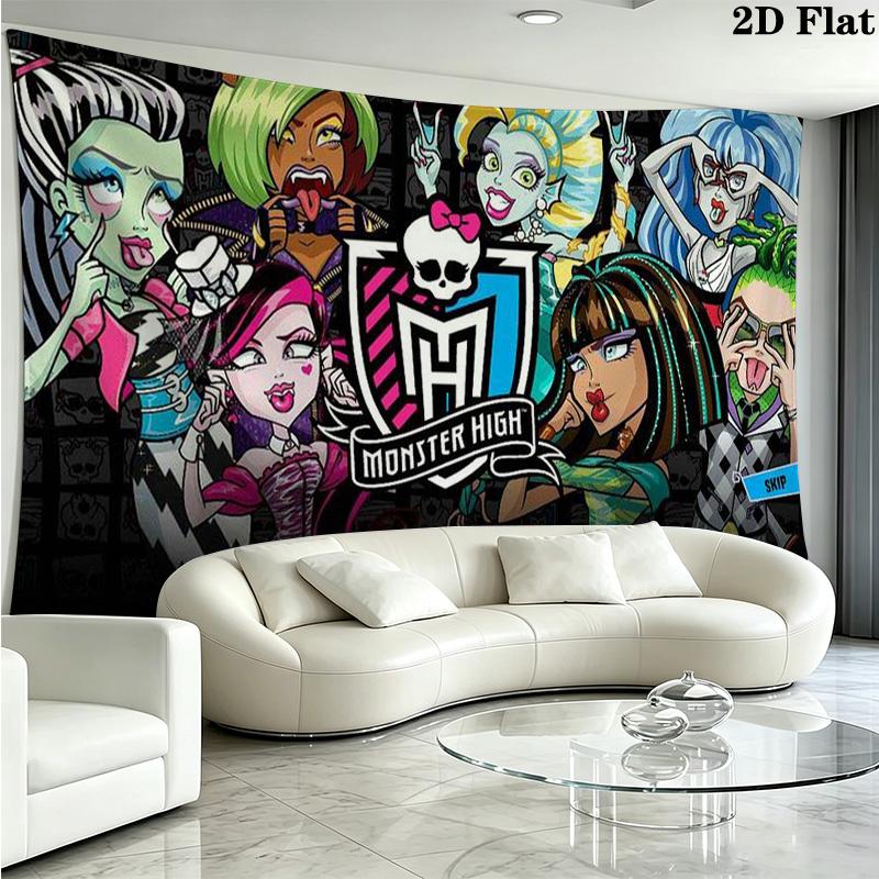 Anime Monster High Wall Tapestry Aesthetic Wall Hanging Printed Fabric Blanket Decorative Tapestries for Bedroom Living Room Home Decor