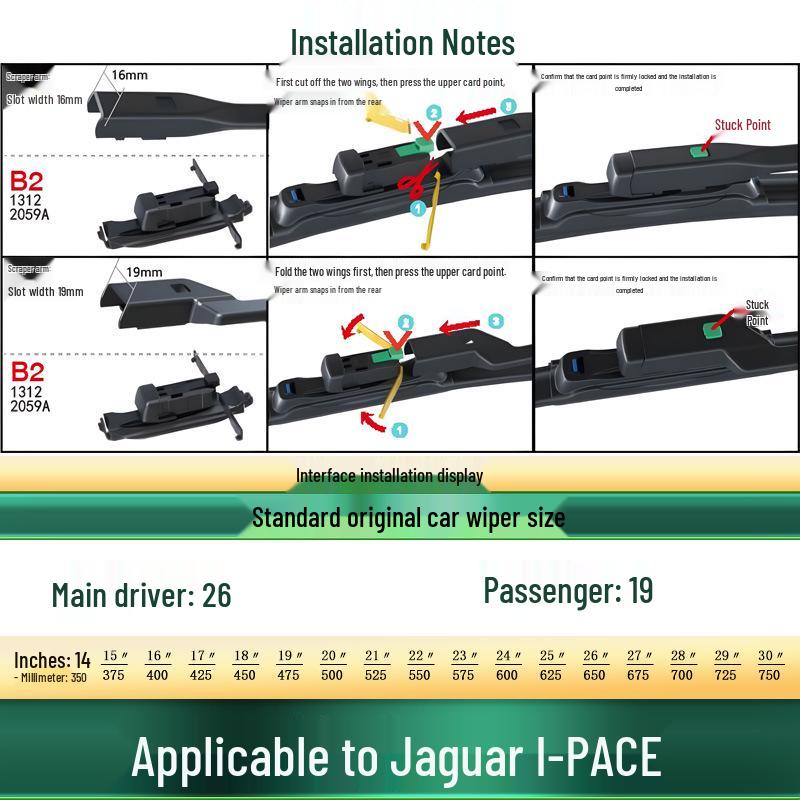 

Jaguar I-PACE Original Silent Boneless Wiper Blade - Multi-functional, Universal Fit