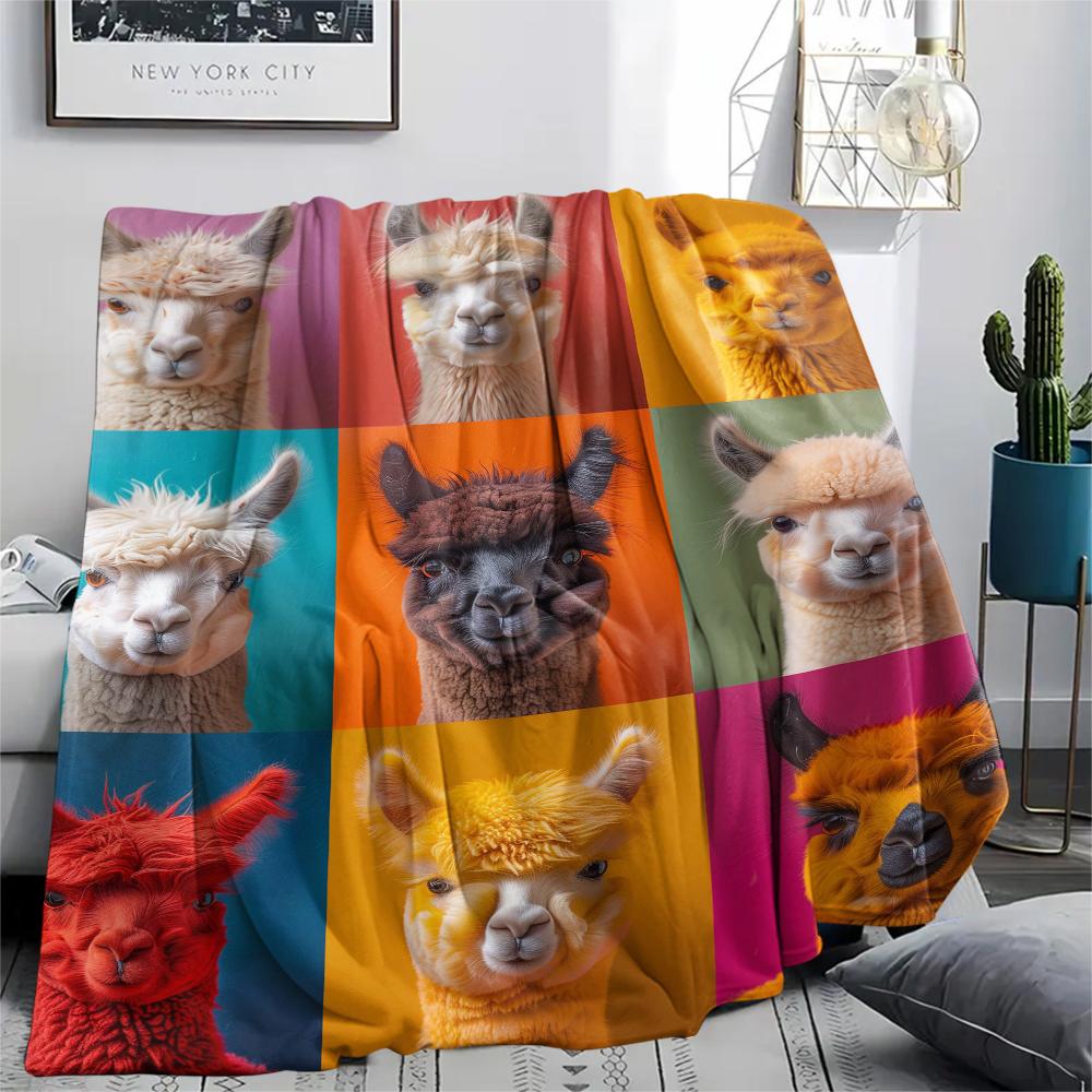 1Pc Alpaca Puzzle Print Flannel Blanket, High quality Comfortable for All Seasons, Home Decor, Warmth and Comfort, Perfect for Christmas Gifts