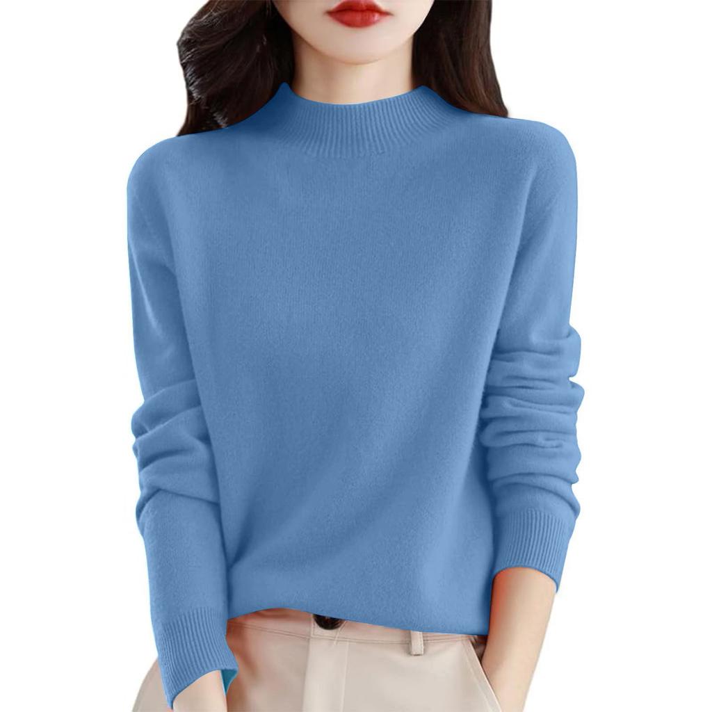 Women's Warm Wool Knitted Winter Sweater With Artificial Wool And High Collar