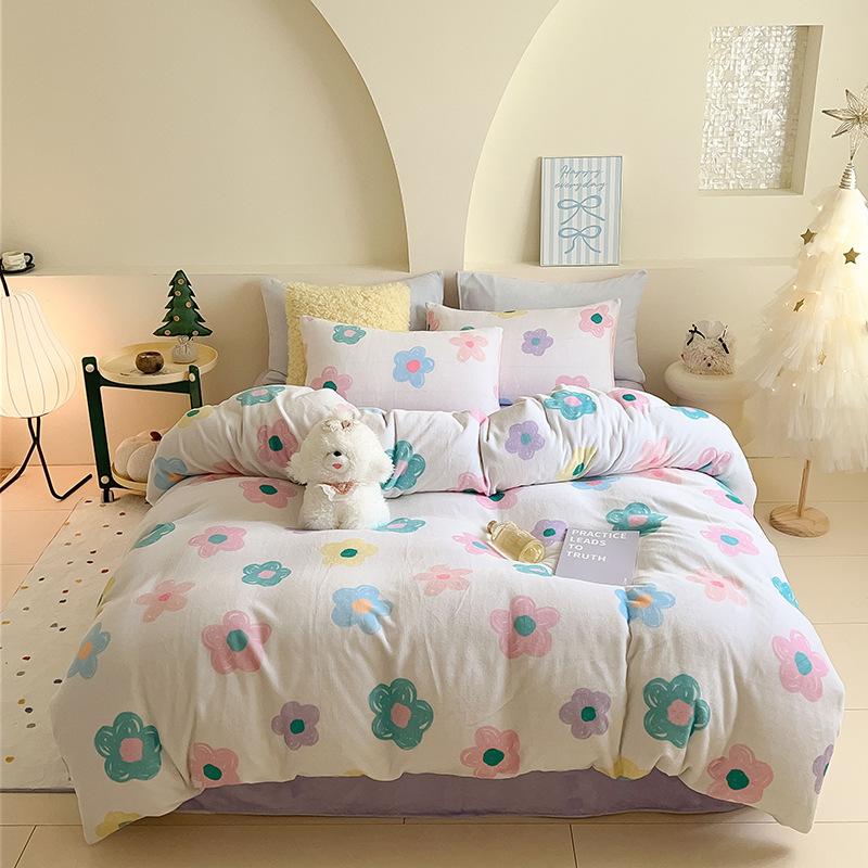 Thickened Milk Fleece Large Version Digital Printing Four-Piece Set, Fleece Thermal Sheets, Quilt Covers, Bedding