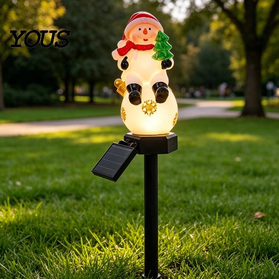 Weather Resistant Landscape Lighting Christmas Solar Stake Lights, Santa Snowman Tree Figurine Lawn Powered Yard Gifts Waterproof Warm LED Lights