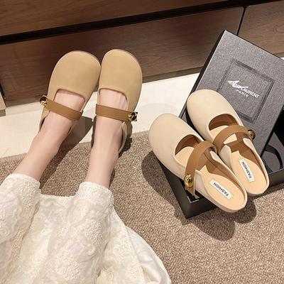 Versatile Soft-bottomed Bag Head Slippers for Women Outside 2025 Summer New Mary Jane Summer Slope Heel Lazy Pedal Pregnant Women Half Drag