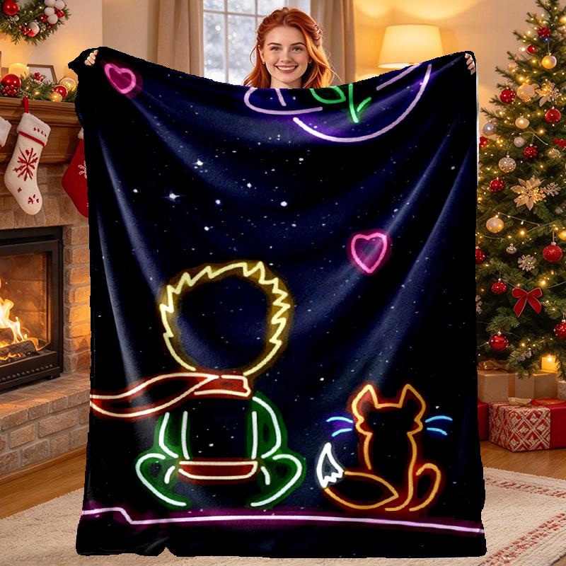 The Little Prince Pattern Blanket for Home Decoration, Bed, Sofa, Car Travel, Camping, Suitable for All Seasons, Birthday Christmas Gift