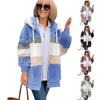 Fuzzy Fleece Jacket for Women Fluffy Sherpa Zip-Up Cardigan Fall Winter Warm Drawstring Hooded Coat with Pockets