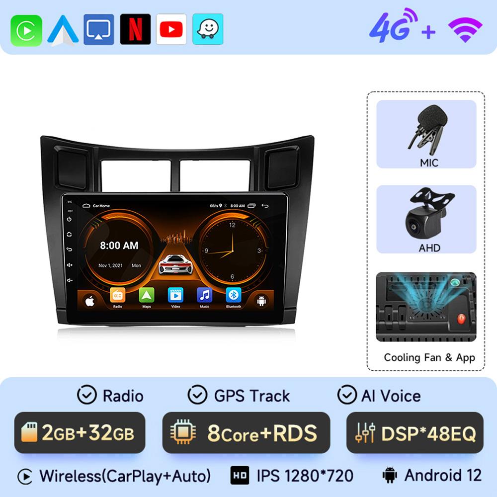 2 Din Car Radio Multimedia Player For Toyota Yaris 2005-2012 Android 12 4G GPS WIFI Navigation Stereo Head Unit Carplay   4