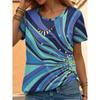 Summer Round Neck 3D Floral and Abstract Print Top Fashionable Casual Short Sleeved Women's T-shirts