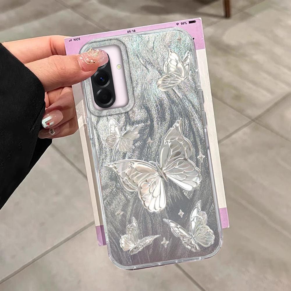 Metal Butterfly Printed Color Plants Phone Case For Samsung A56 A16 A26 A36 A25 A55 A15 A14 S25 S24 Silicone Couple Back Cover