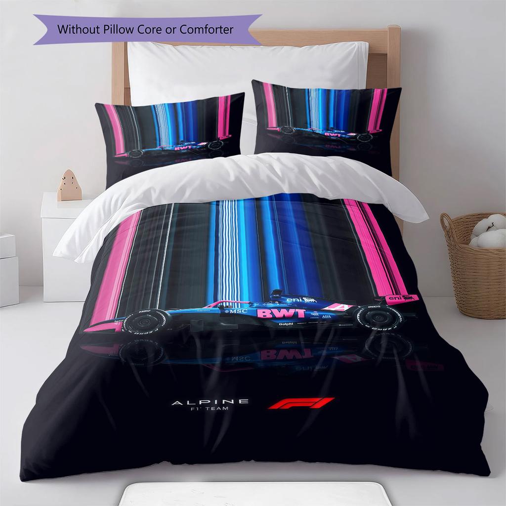 Alpine F1 Pattern Bedding,Quilt Set Quilt Cover Pillowcase Home Birthday Gift(1 * Duvet Cover + 2 * Pillowcase, Without Core)