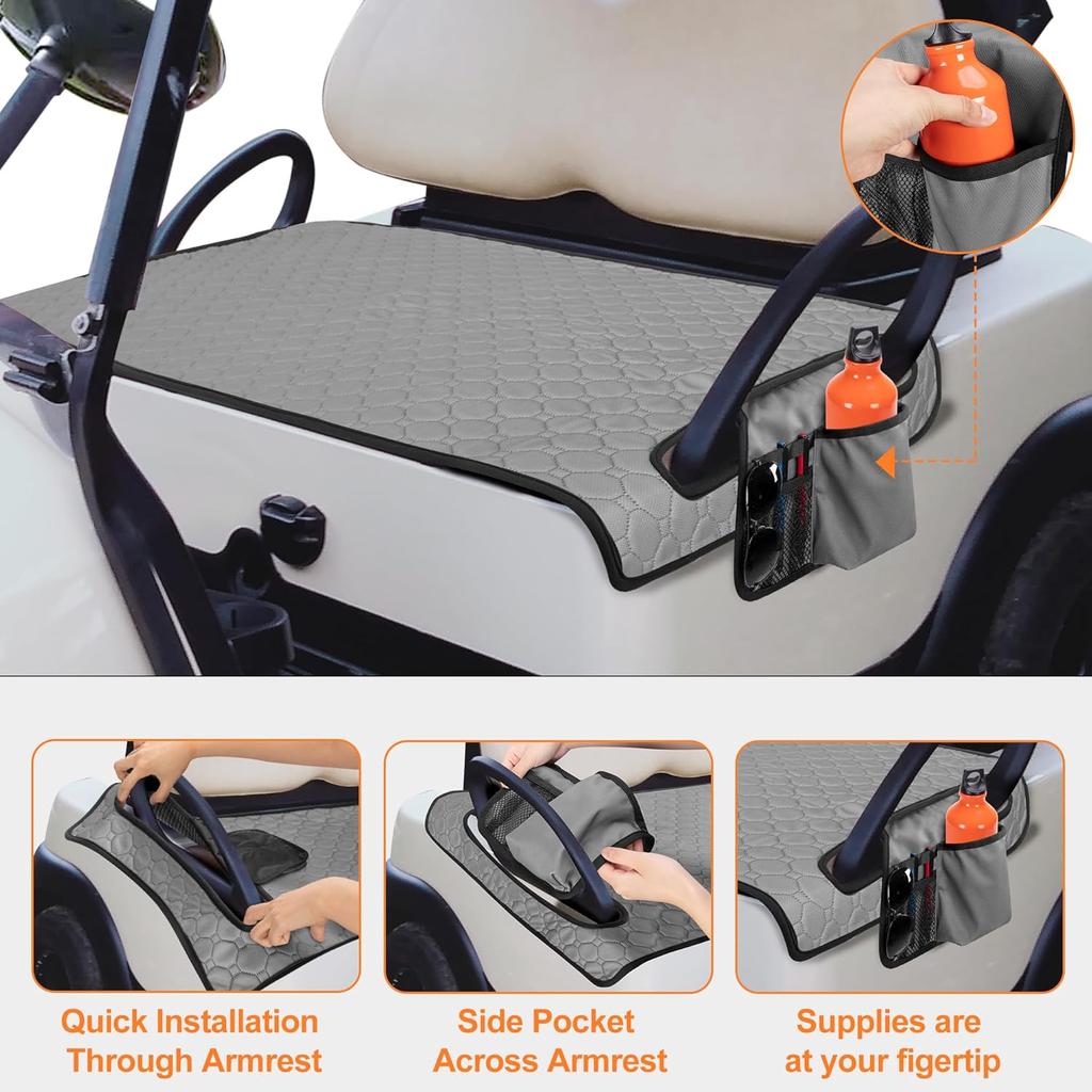 Golf Cart Seat Covers, Golf Cart Seat Towel Blanket with 4 Side Pockets & Non-Slip Bottom Fits for EZGO, Club Car, Yamaha and More 2 Person Seats