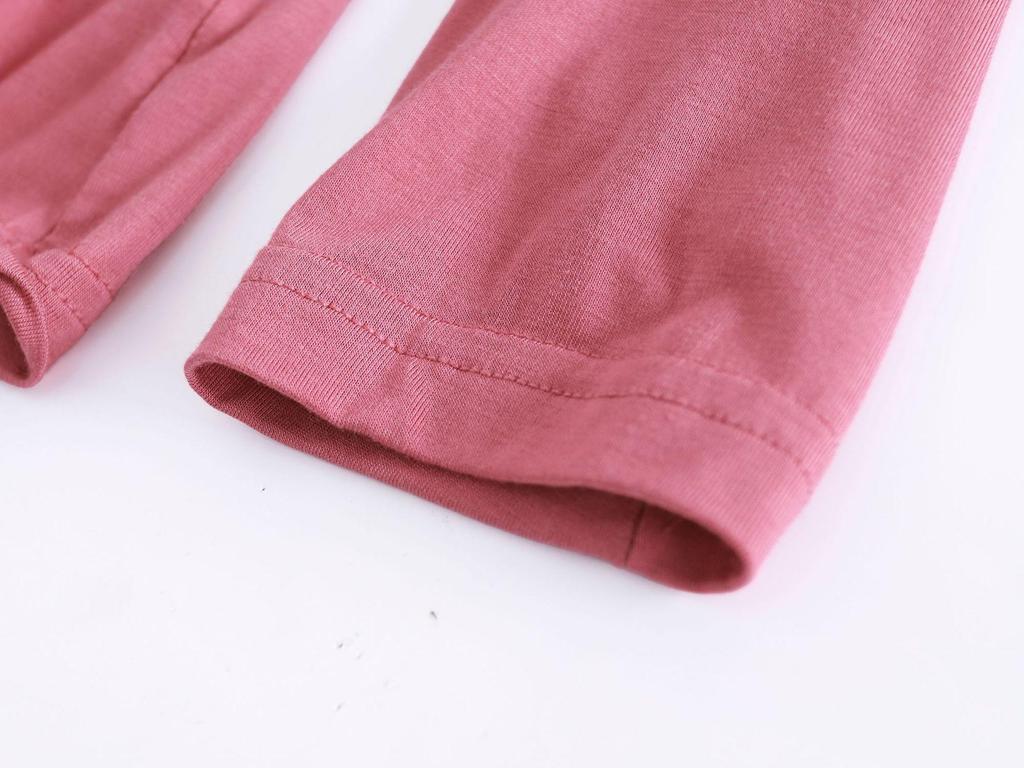 Modal Cup Integrated Long-Sleeve Women's Korean-Style Loose Pajama Top with Chest Pad