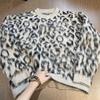 American retro high street leopard print sweater men and women loose lazy ruffian handsome street hip hop wind warm crew neck knitted sweater