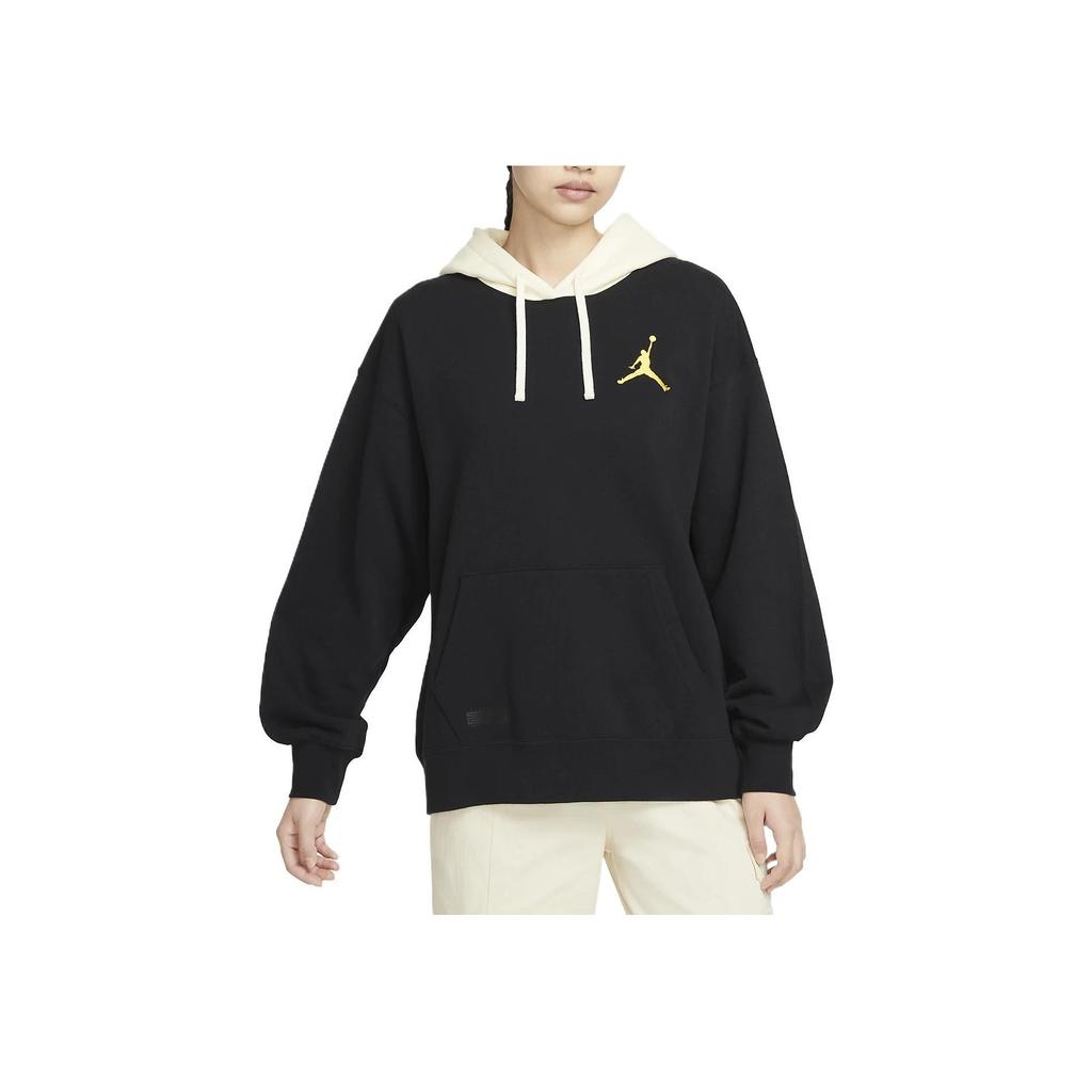 Jordan Flight Logo Printed Drawstring Hooded Fleece Long Sleeve Sweatshirt Women Sweatshirt Black FB7657-010