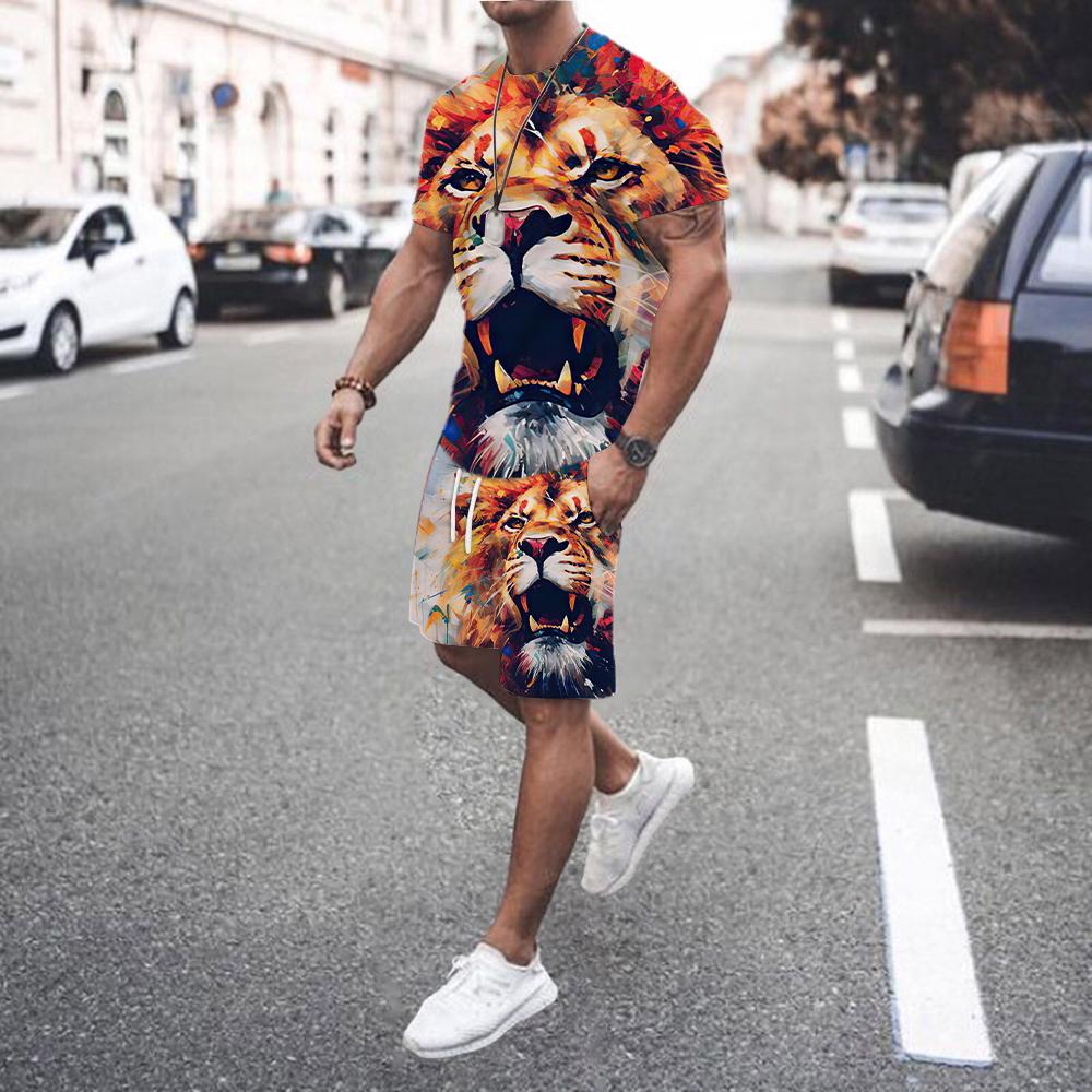 2025 New Summer Men's Set Loose Leisure Fashion Golf Sportswear Beach Set Printed Men's Jogging Set