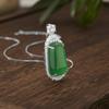 S925 Sterling Silver Inlaid Natural Chalcedony Ping An Plaque Necklace, Luxury National Style Jade Pendant Clavicle Chain for Women