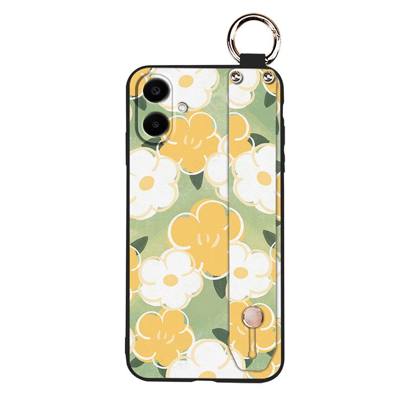 Durable Back Cover Phone Case For Samsung Galaxy A07 Flower Silicone Anti-knock Wrist Strap Shockproof Lanyard Anti-dust