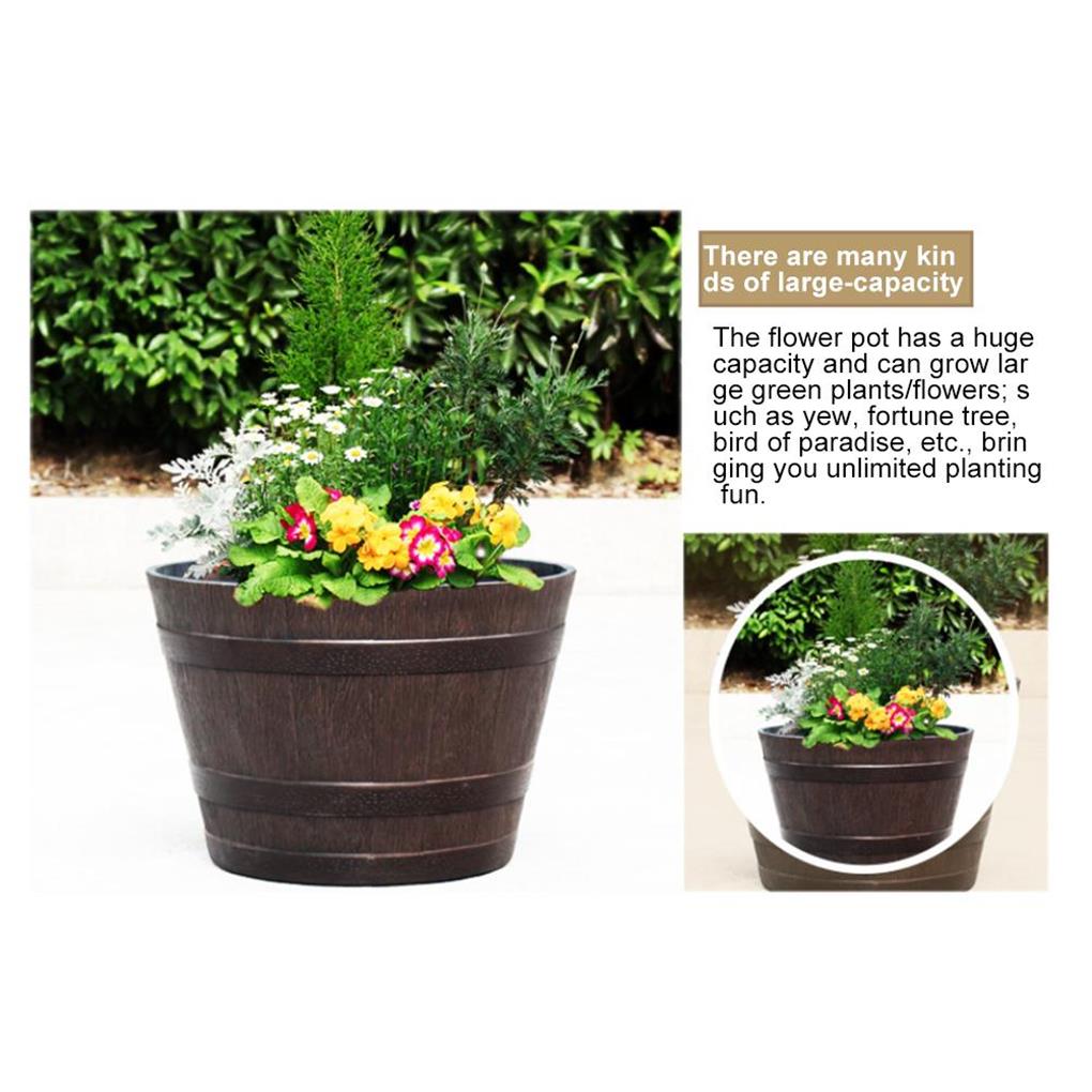 Ulație Butoaie de Lemn 9 Inch Ghiveci de Rășină pentru Flori Stil Vintage Găleată Plantator Decor Acasă Exterior Terasă Fermă