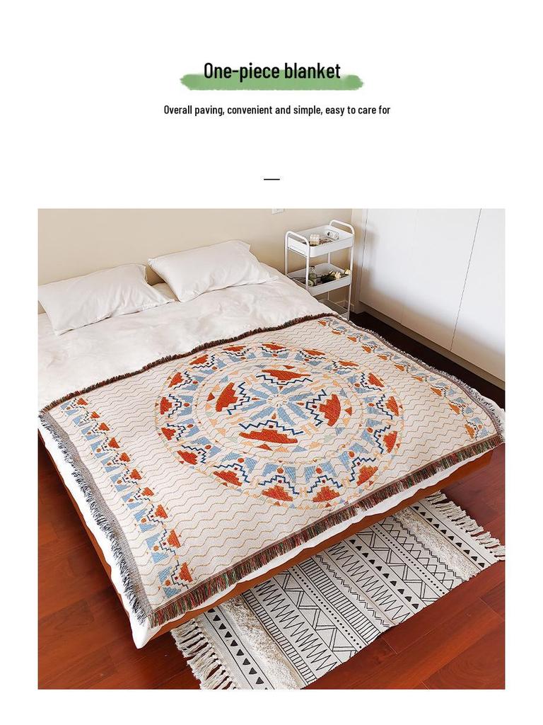 Bohemian Cotton Jacquard Throw Blanket and Bed Runner for Home or Hotel.