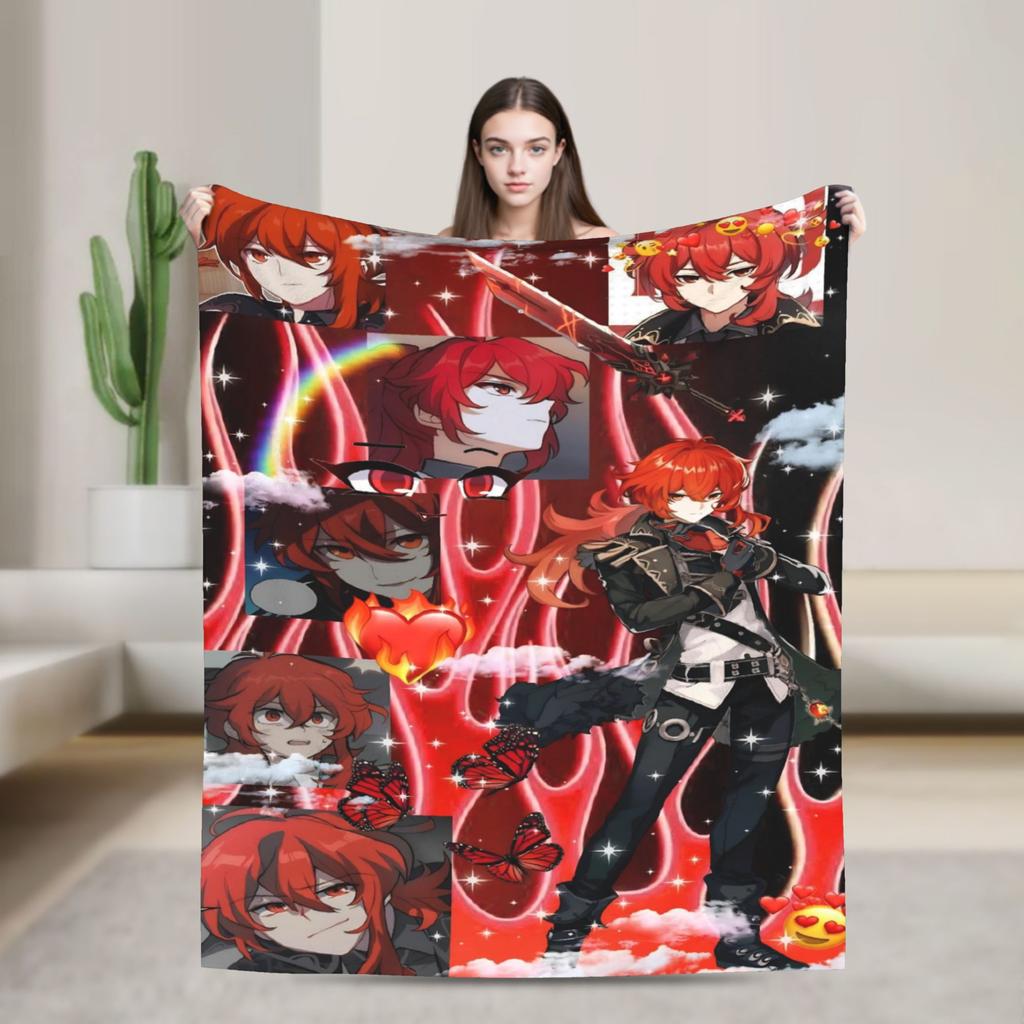 Genshin Impact Diluc Game  Flannel Blankets  Soft Throw Blanket for Outdoor Picnic Novelty Bedspread Sofa Bed Cover