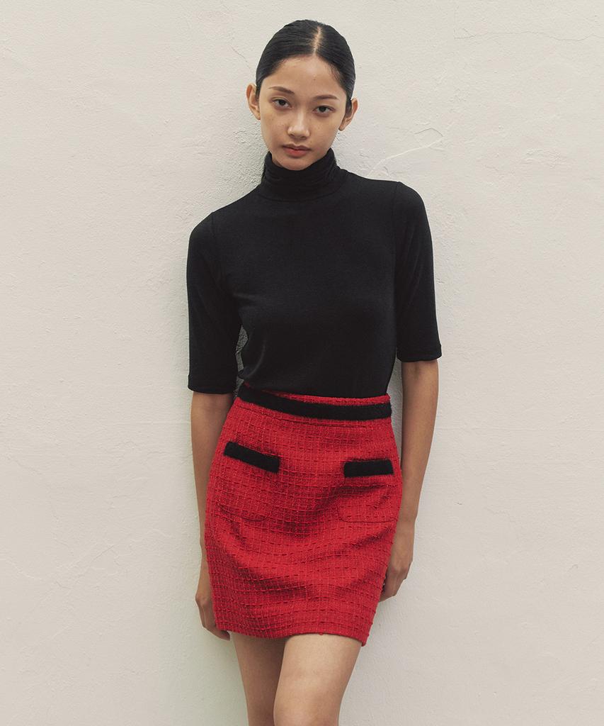 Make A Toast Tweed Angora Point Skirt Red Mbdfsk002Rd