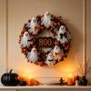 Artificial Fabric Wreath Halloween Boo Ghost Wreath, Spooky Door Hanging Decoration with Pumpkins Decorative Fall And Spider Webs for Front
