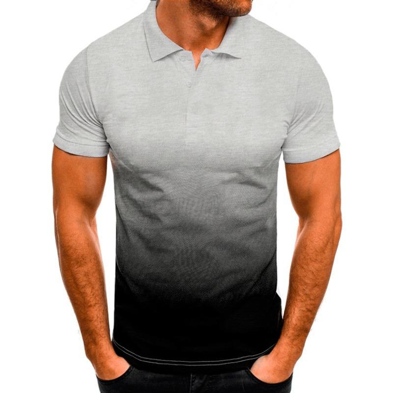 Spring and Autumn Men's Casual Sports T-shirt Summer Lapel 3D Gradient Short-sleeved POLO Shirt