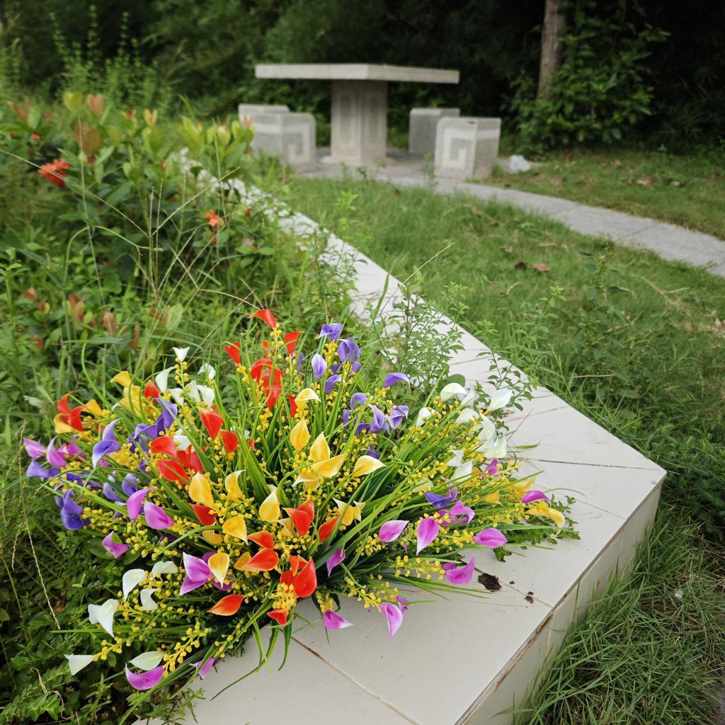 Flores Artificiales para Plantas Falsas de Exterior - Arbustos de Plástico Resistentes a los Rayos UV que No se Desvanecen - Decoración de Hogar de Primavera, Jardín Rústico, Vegetación de Exterior outd