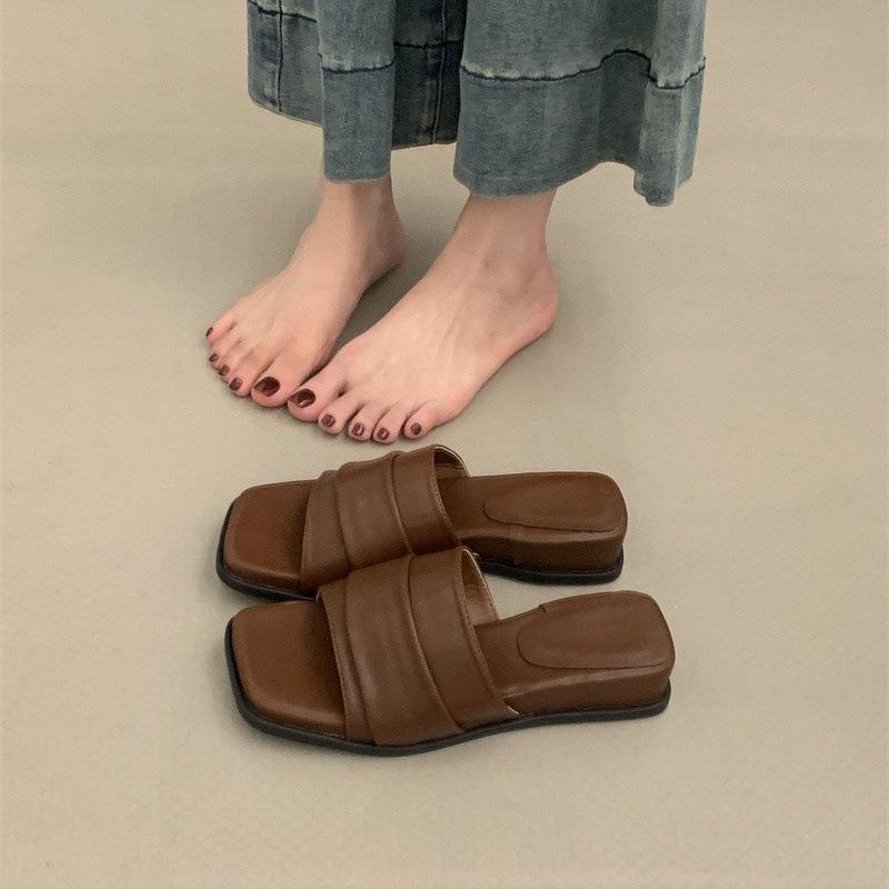 Slope heel platform one-word slippers linen sandals women's shoes summer beach shoes cool slippers casual women's shoes outer wear