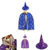 Halloween Cosplay Wizard Cape For Kids With Dazzling Star Pattern And Hat