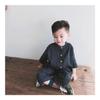 Korean-Style Linen Jumpsuit for Kids - Long Sleeve, Solid Color, Buttoned, Unisex, Loose Fit