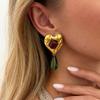 Salircon Vintage 1 Pair Metal Heart Dangle Earrings for Women New Bohemia Gold Color Earrings Jewelry Daily Accessories Gifts