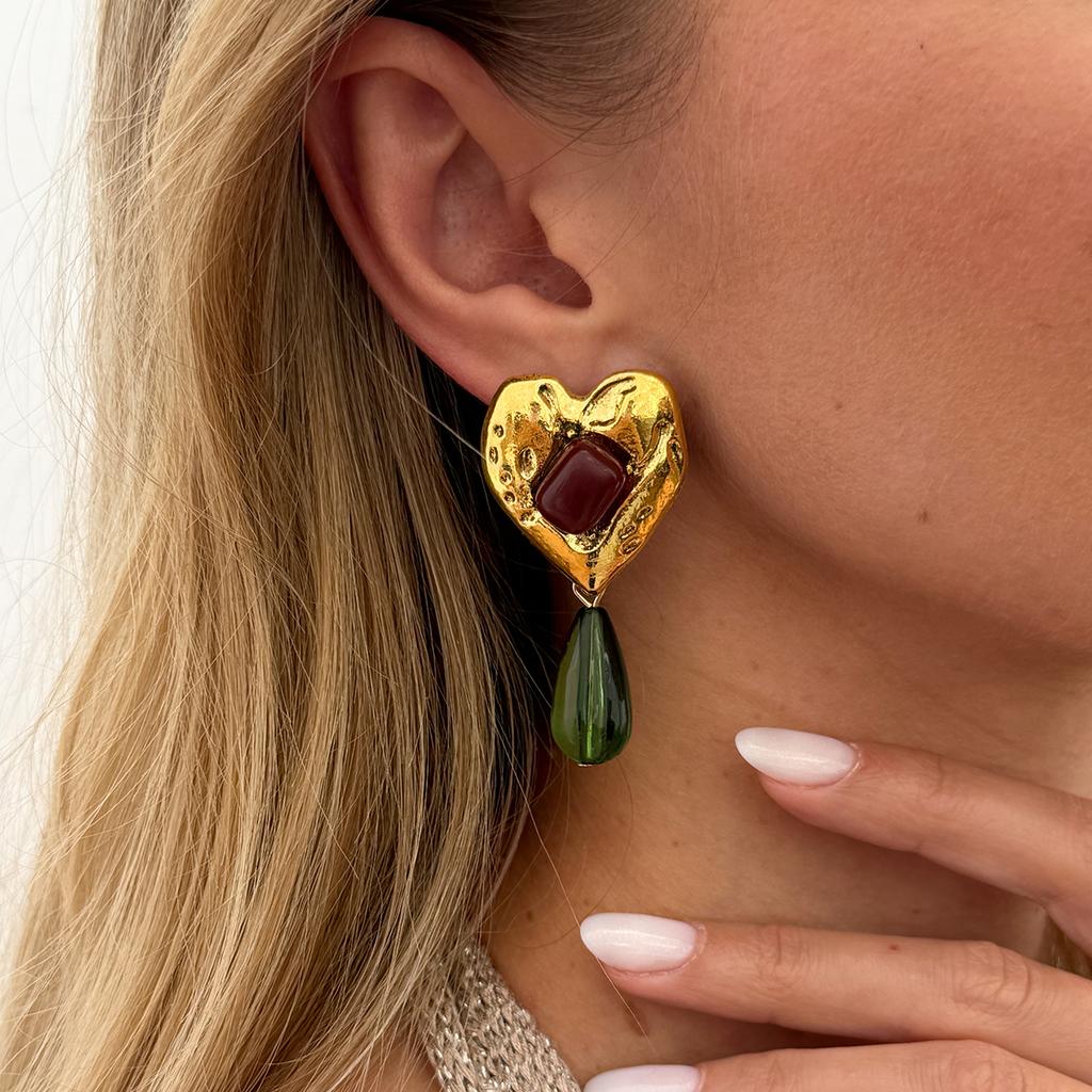 Salircon Vintage 1 Pair Metal Heart Dangle Earrings for Women New Bohemia Gold Color Earrings Jewelry Daily Accessories Gifts