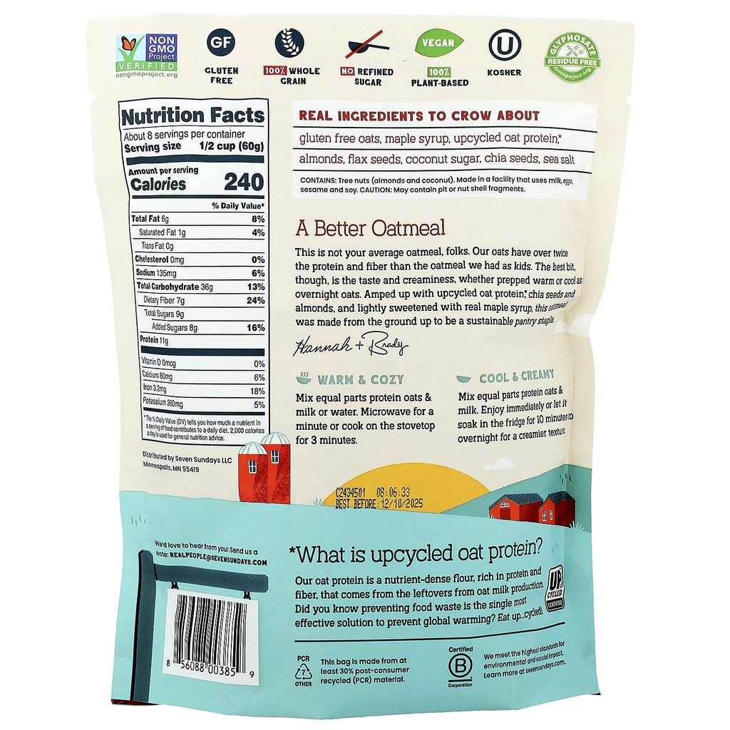 Seven Sundays, Protein Oats with Flax and Chia, Maple Almond, 16 Oz (454 G)