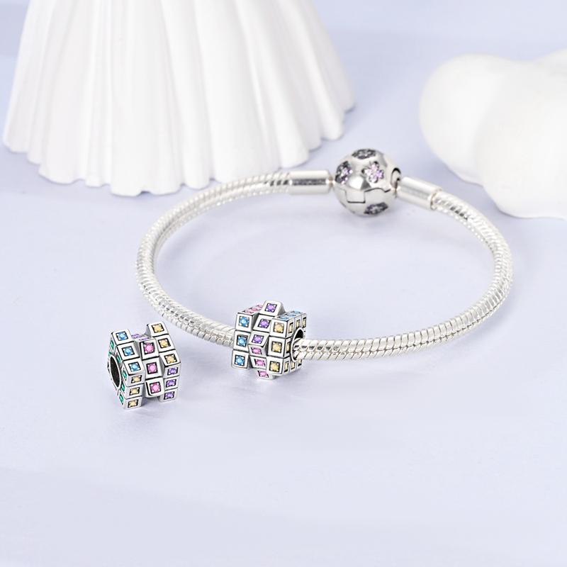 Charm Bead copper Eternal Love Colorful Square Bead Charms Authentic Bracelets for Jewellery Making Valentines Day gift