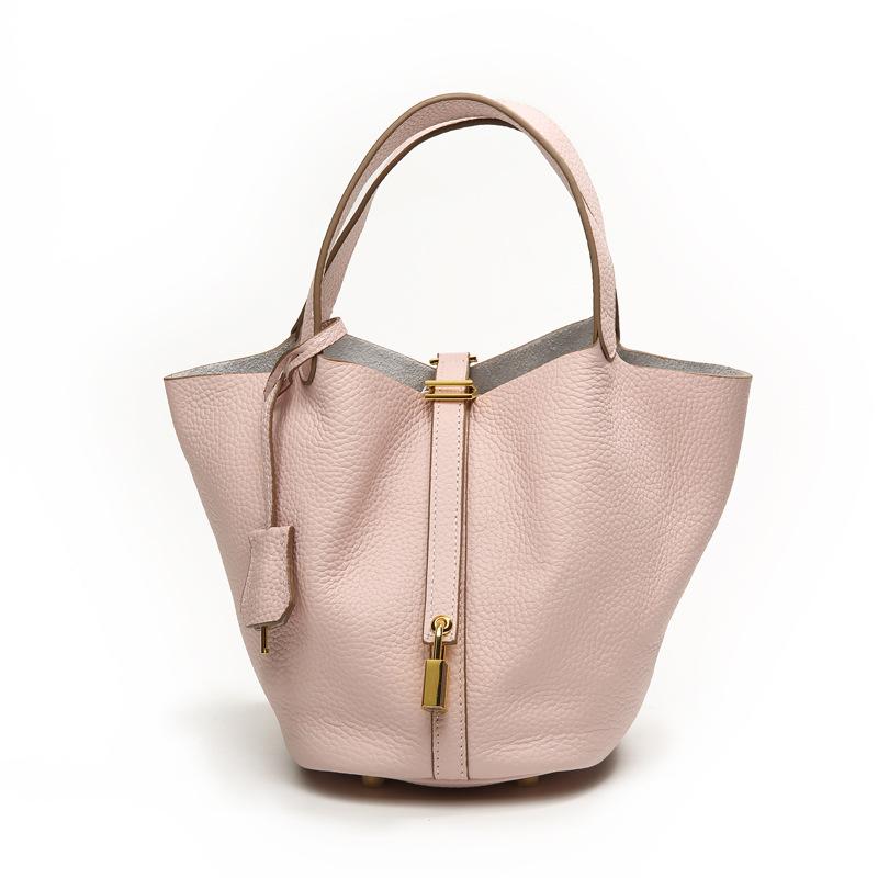 First Layer Cowhide Niche Handbag High Version Vegetable Basket Bag Genuine Leather Large Capacity High-end Sense Exquisite Bucket Bag