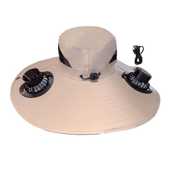 Men Sun Hat with Dual Power Supply Fan Design Three-Speed Wind Adjustable Wide Brim Fishing Hat Fishing Hiking Hat