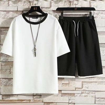 Pánské tričko + šortky Set Letní prodyšné ležérní tričko Běžecký set Módní Harajuku potištěný Pánský sportovní oblek