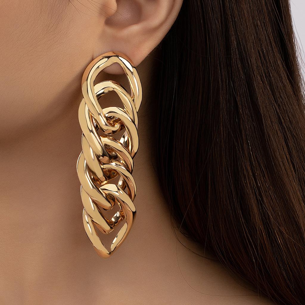 Fashion Earrings, Geometric Buckle Chain, Metal Cold Air Design, Exaggerated Fringed Summer Atmospheric Women'S Earrings