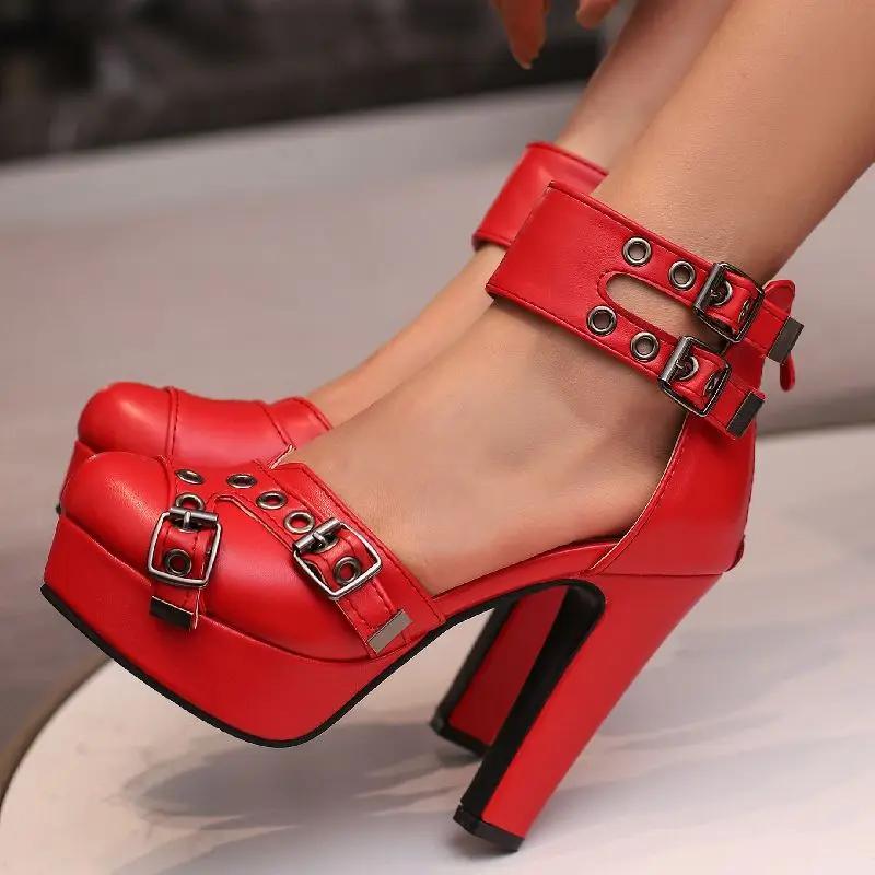 High Heels Women's Sandals Summer Shoes Platform 2025 Ankle Strap Black Red Pumps Wedding Dance Party Shoes Ladies Large Size