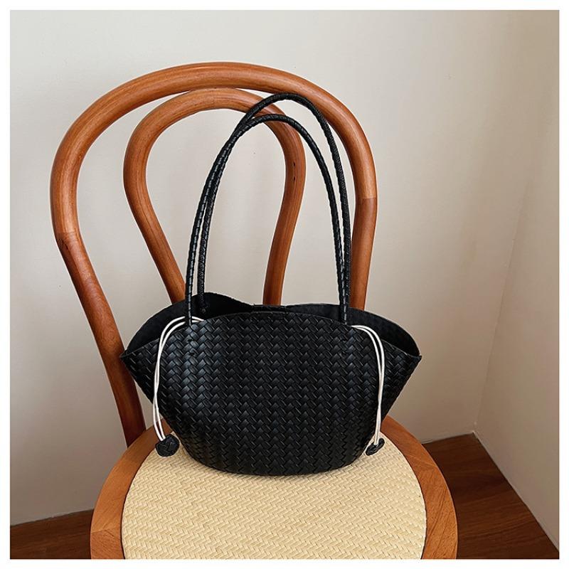 

Плетеная сумка-корзина для овощей большой вместимости женская летняя новая на плечо подмышку сумка для мамы сумка-тоут для поездок на работу чёрный