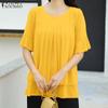 ZANZEA Women Casual Round Neck Loose Half Sleeve Double-Layer Plain Blouse