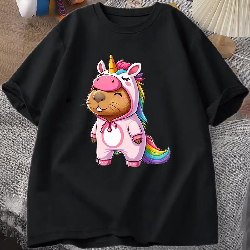 New Cute Unicorn Capibala Print Casual Tshirt Women Unisex T Shirt Summer Casual Short Sleeve Harajuku Tops Unisex Tops