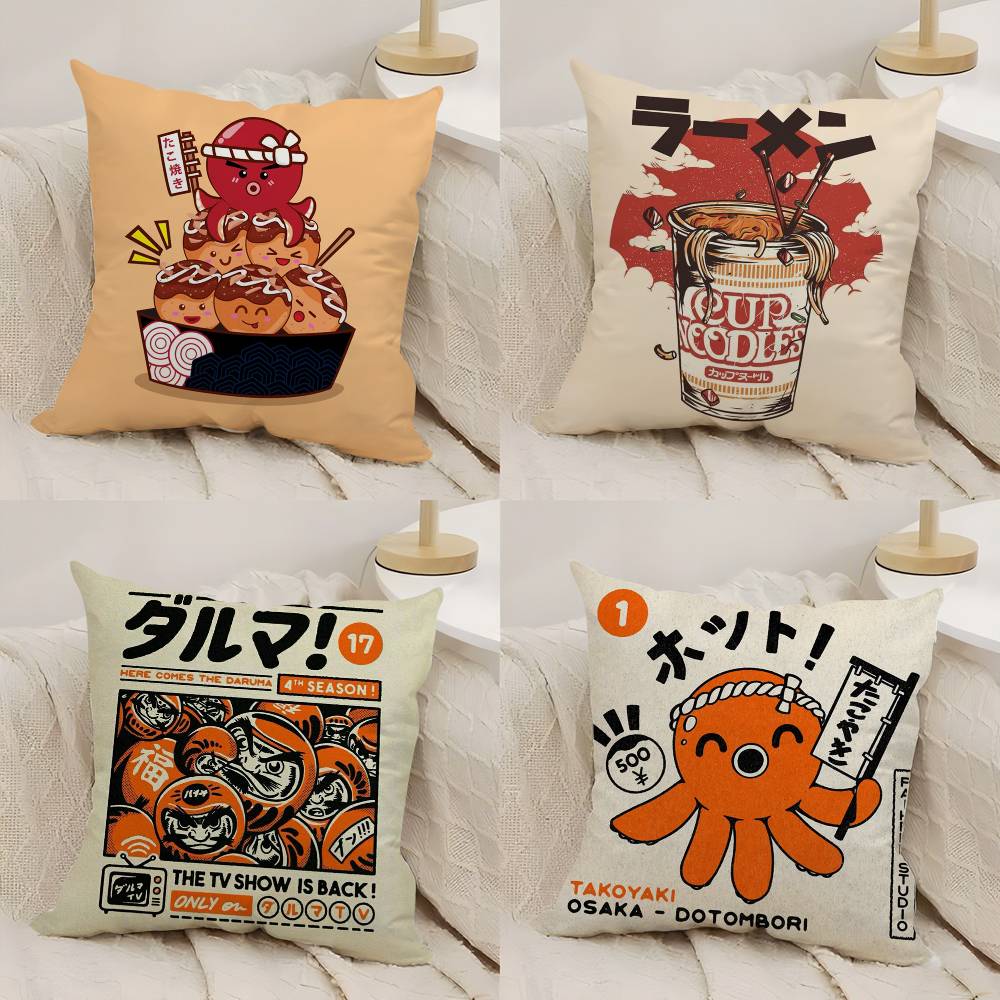 Takoyaki Japanese Food Pillow Case Home Dorm Chair Back Short Plush Double-Sided Printing Office Nap Time Cushion Cover