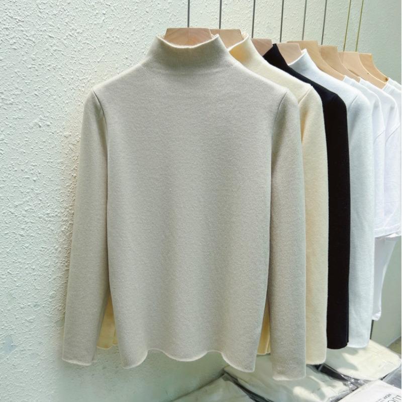 Half High Neck Pullover Knitted Sweater for Women Fashion Warm Plush Autumn Winter Thick Velvet Base Women Knitwears Tops Elegant Soft Sweaters 25207