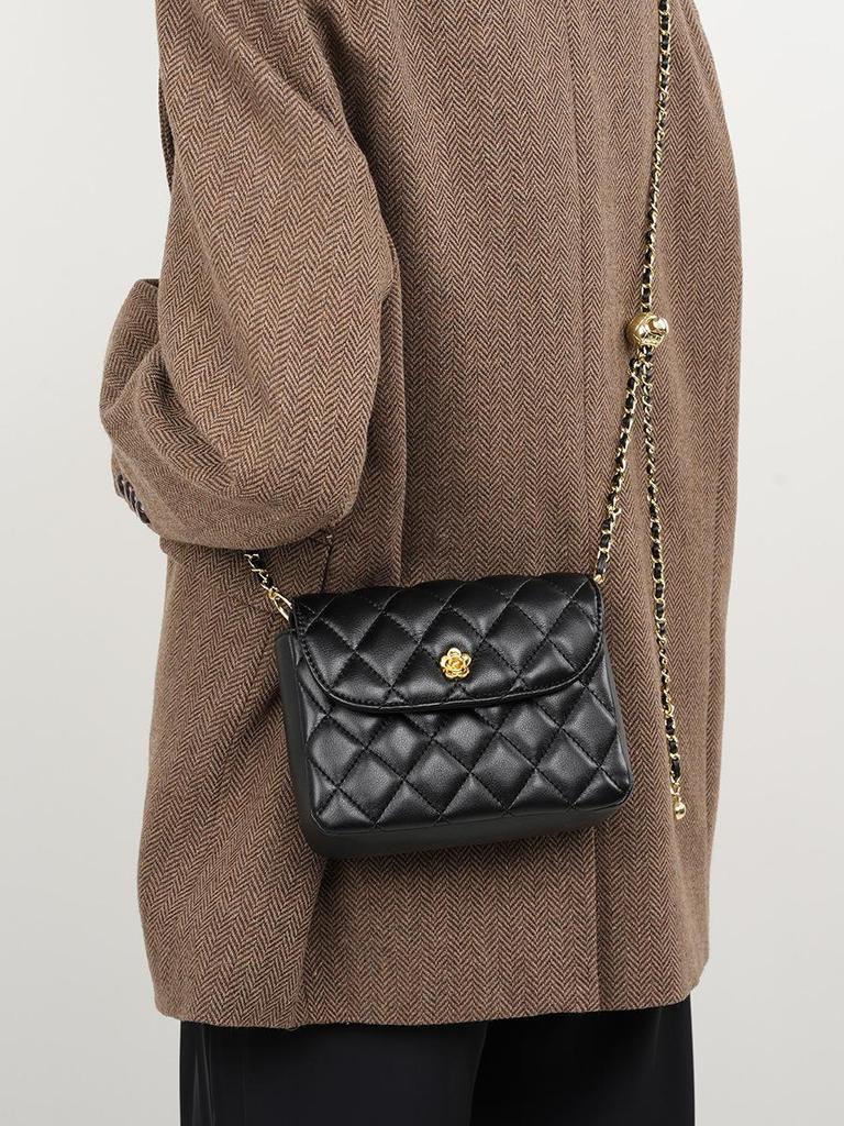 Women's Genuine Leather Cowhide Quilted Crossbody Bag with Chain - 2026 Model