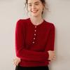 Women's Pure Cashmere Thickened Hollow Round Neck Sweater – Long Sleeve, Warm Knitwear for Autumn and Winter
