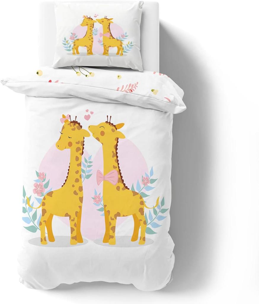 Copripiumino Animali della Giungla 2 Pezzi, Set Biancheria da Letto Stampata 3D con Leone e Giraffa con Chiusura a Zip, Federe per Adolescenti e Adulti
